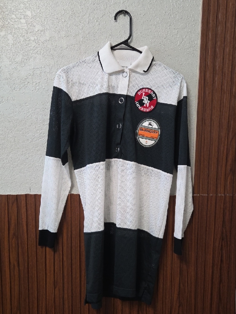 Burberry Black, White & Yellow Logo Rugby Shirt Dress